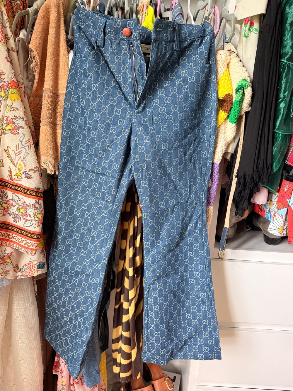 Gucci Blue GG-Logo Wide Leg Jeans
